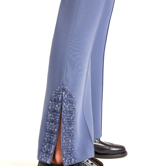 NWT CINQ Á SEPT Slate Blue Beaded Embellished Split Seam Kayden Pant Size 0 - Picture 3 of 12